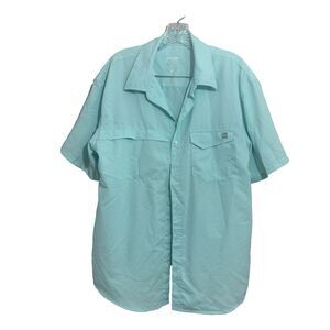 Huk Fishing Shirt Men L‎ Teal Vented  Button Down Lightweight Pocket Logo